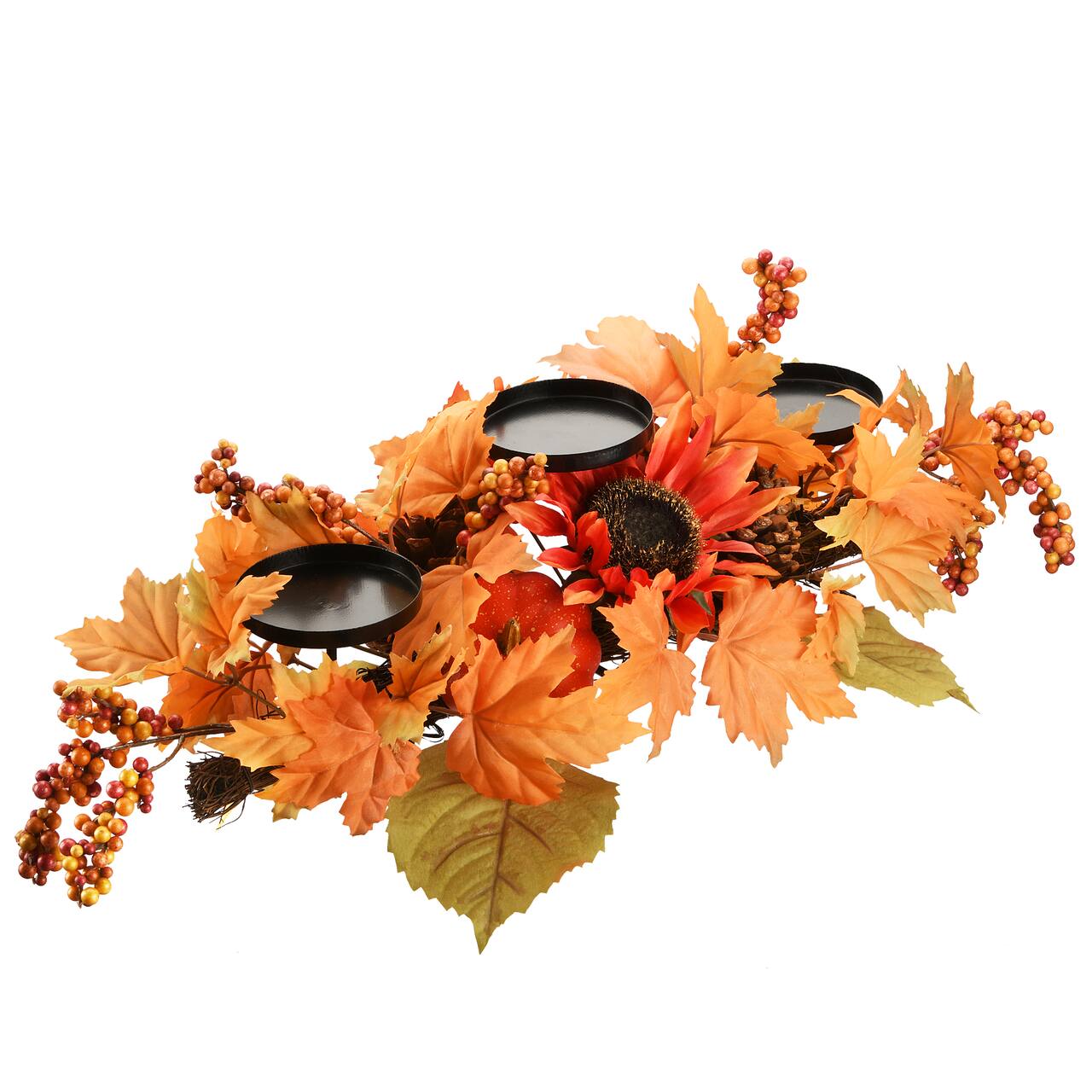 24" Orange Harvest Maple Leaf Candleholder
